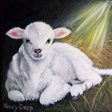 BEHOLD THE LAMB, 6"x6" oil painting by Nancy Cupp.  © Nancy Cupp.  All rights reserved.