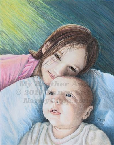 MY BROTHER AND I, colored pencil, ©2019 Nancy Cupp.  All rights reserved.