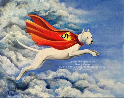 SUPERDOG, 8"x10" acrylic painting by Nancy Cupp. ©Nancy Cupp.  All rights reserved.
