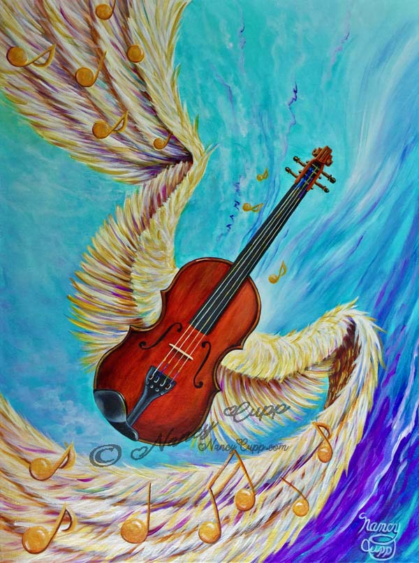 ANGEL'S SONG acrylic painting by Nancy Cupp wedding present to a violinist named Angela
