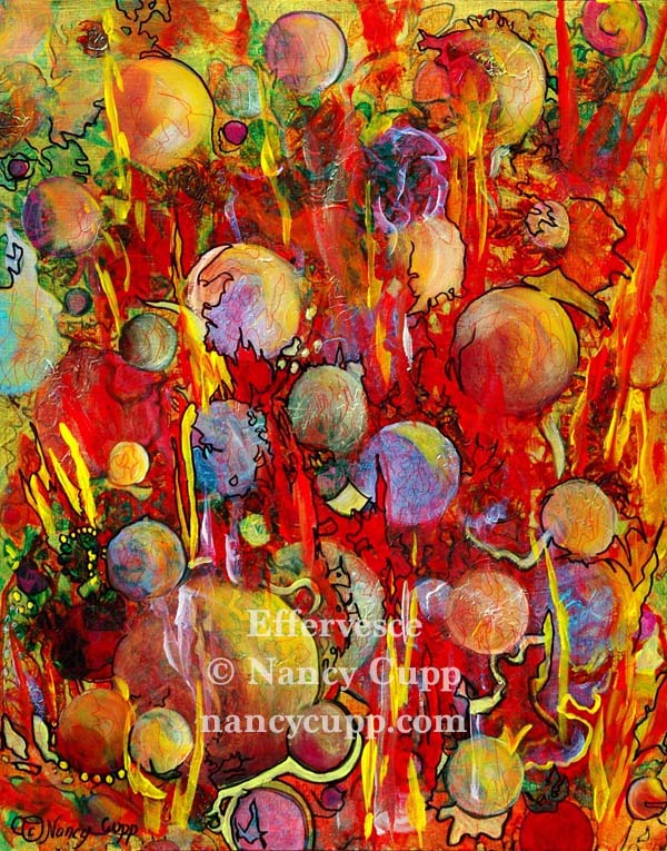 EFFERVESCE acrylic painting by Nancy Cupp of colorful bubbles in a wild abstract design