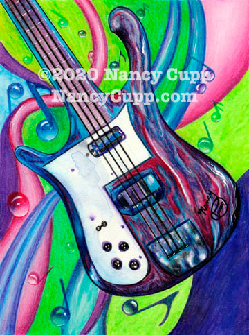 ©2020 Nancy Cupp.  All rights reserved. UPON HIGH PLACES by Nancy Cupp.  electric bass guitar finished on Dec. 31, 2020. Habakkuk 3:19 “The Lord God is my strength, and he will make my feet like hinds' feet, and he will make me to walk upon mine high places. To the chief singer on my stringed instruments.” 